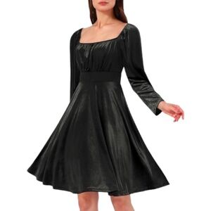 Women’s Square Neck Long Sleeve Velvet Cocktail Mini Dress